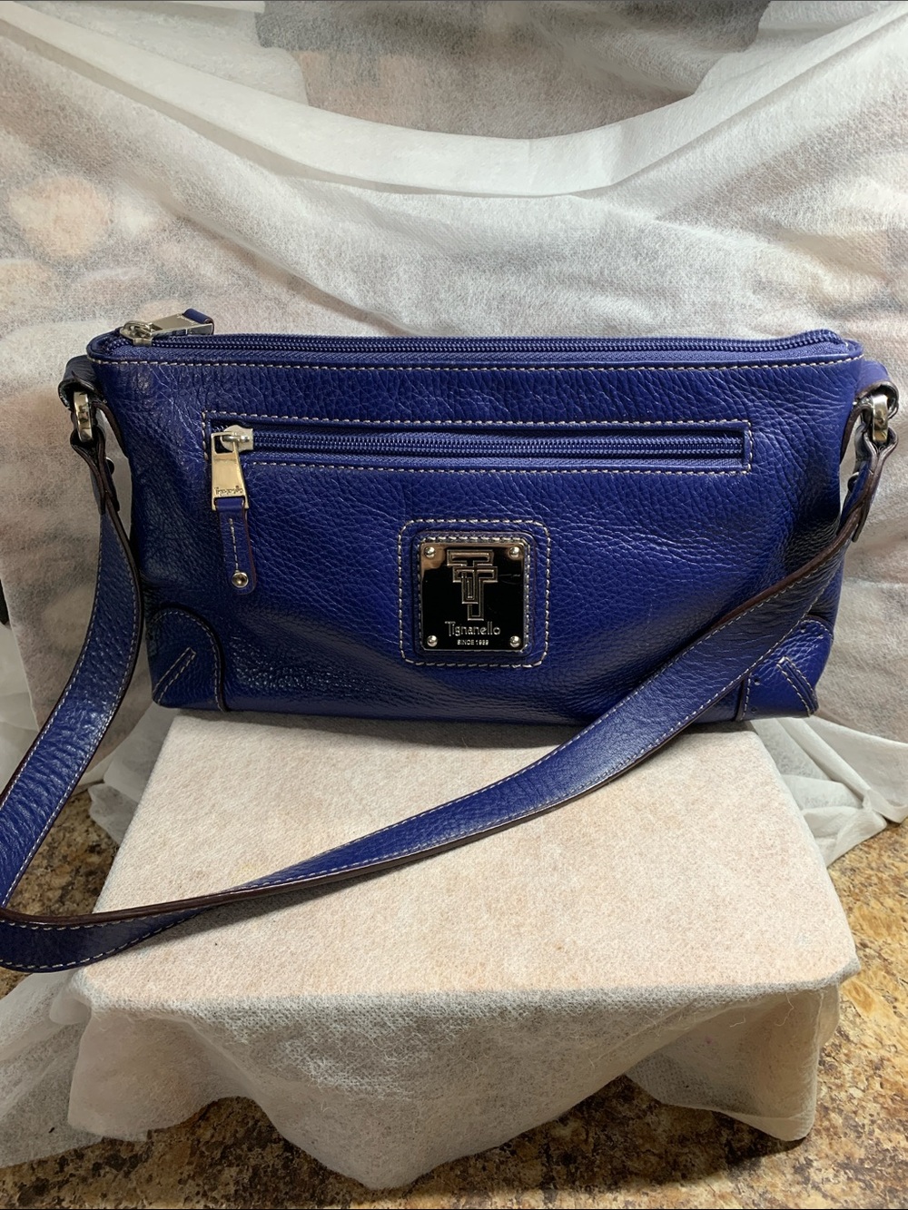 Tignanello Royal Blue Pebbled Leather  Shoulder Bag